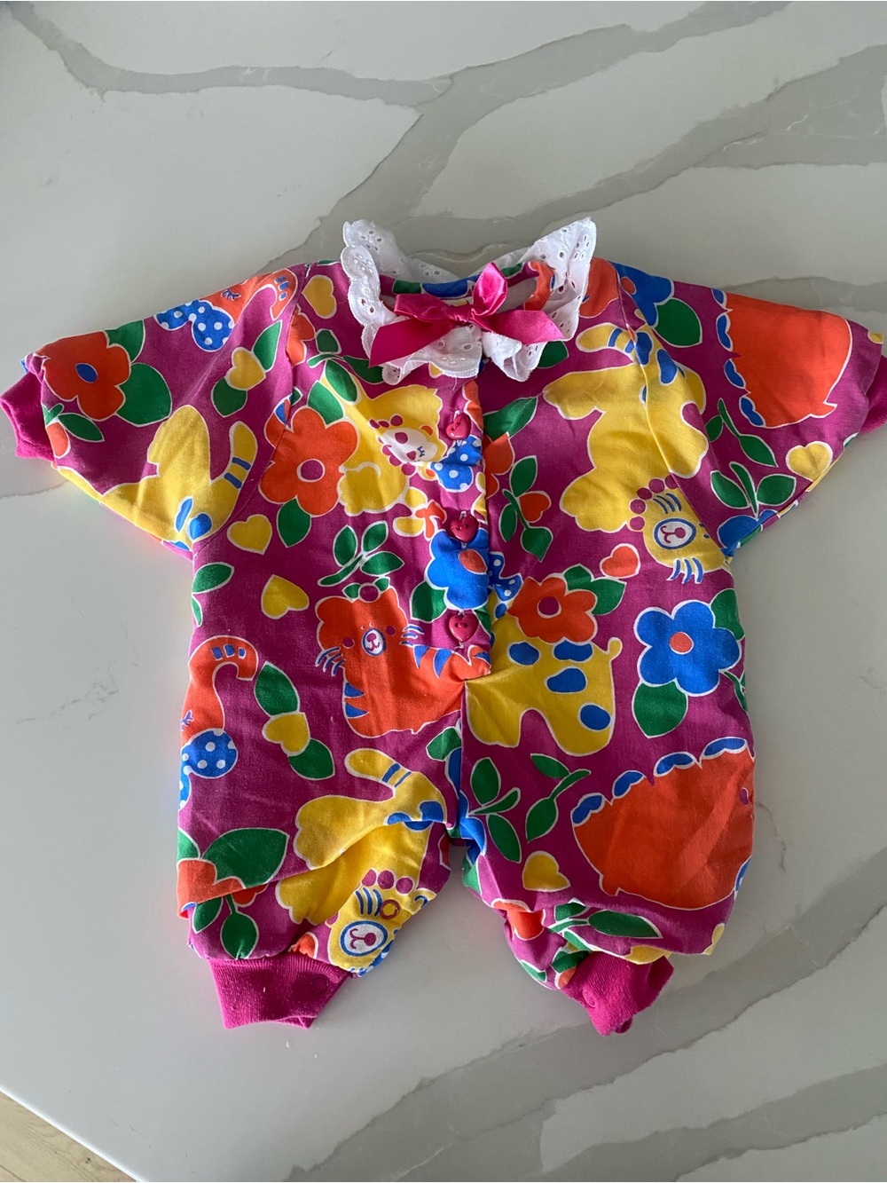 Vtg 80s 90s Hopscotch Floral Bow Lace Button One Piece Romper  0-6M rare